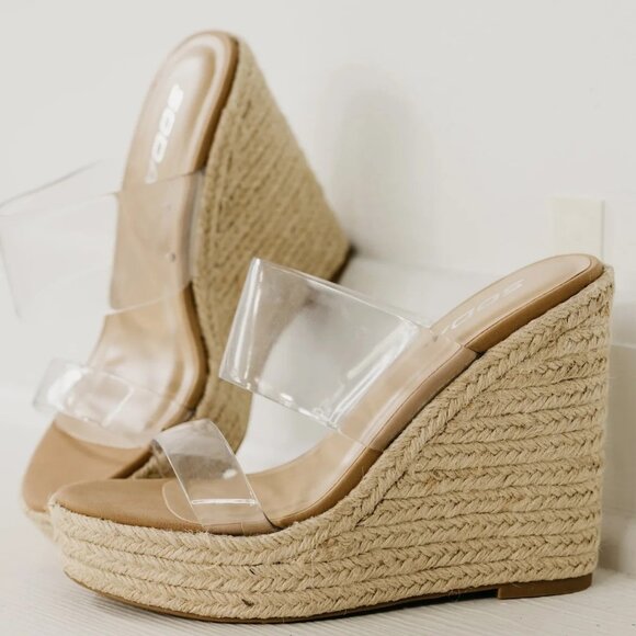 Soda Cream Wedge Sandals with Clear Strap - Picture 3 of 5
